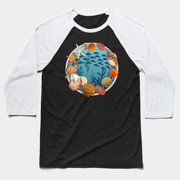 Seashell Stamp Baseball T-Shirt by SWON Design